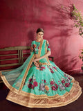 Green Floral Print Banglori Silk Wedding Wear Lehenga Choli