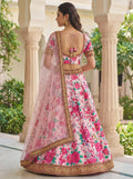 Stylish Baby Pink Floral Printed Silk Wedding Wear Lehenga Choli With Dupatta