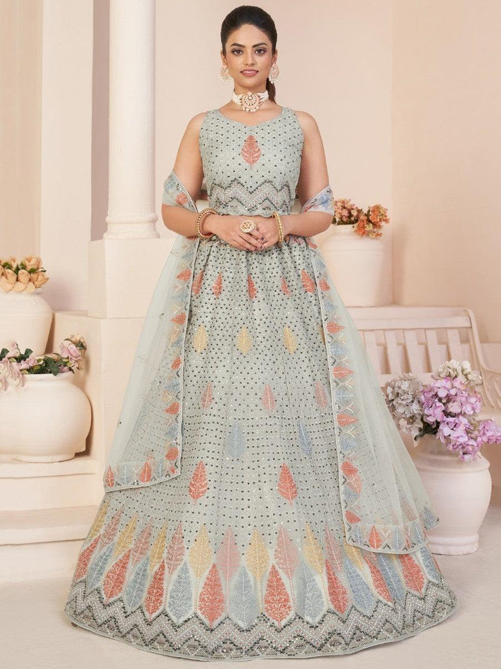 Gorgeous Grey Embroidered Work Net Reception Wear Lehenga Choli
