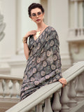 Charming Grey Digital Printed Silk Event Wear Saree With Blouse