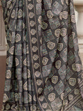 Charming Grey Digital Printed Silk Event Wear Saree With Blouse