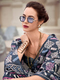 Gorgeous Navy Blue Printed Silk Office Wear Saree With Blouse