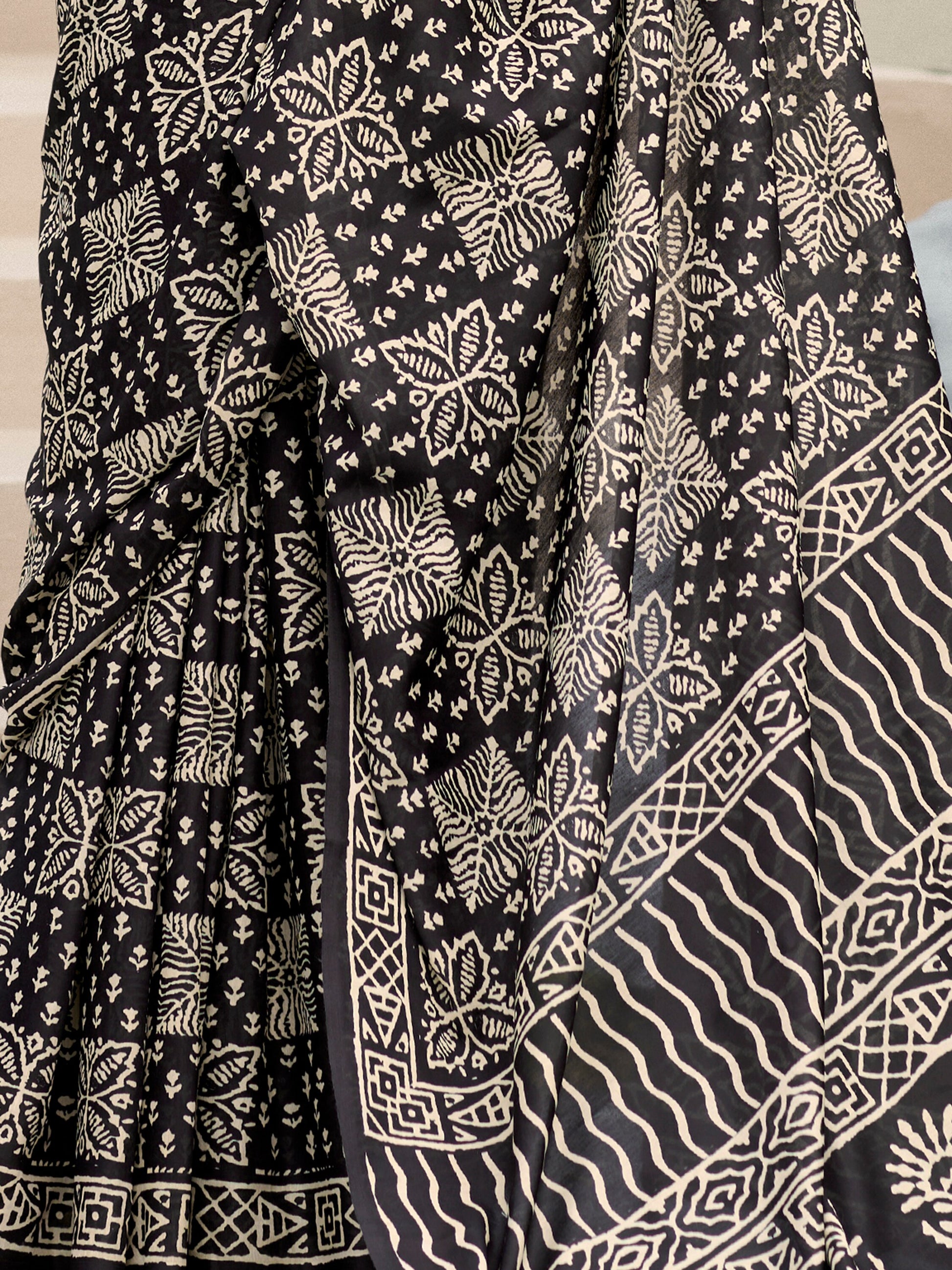 Glamorous Black Printed Silk Event Wear Saree With Blouse