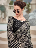 Glamorous Black Printed Silk Event Wear Saree With Blouse