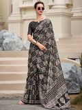Glamorous Black Printed Silk Event Wear Saree With Blouse