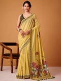 Fascinating Yellow Digital Printed Cotton Festive Wear Saree With Blouse