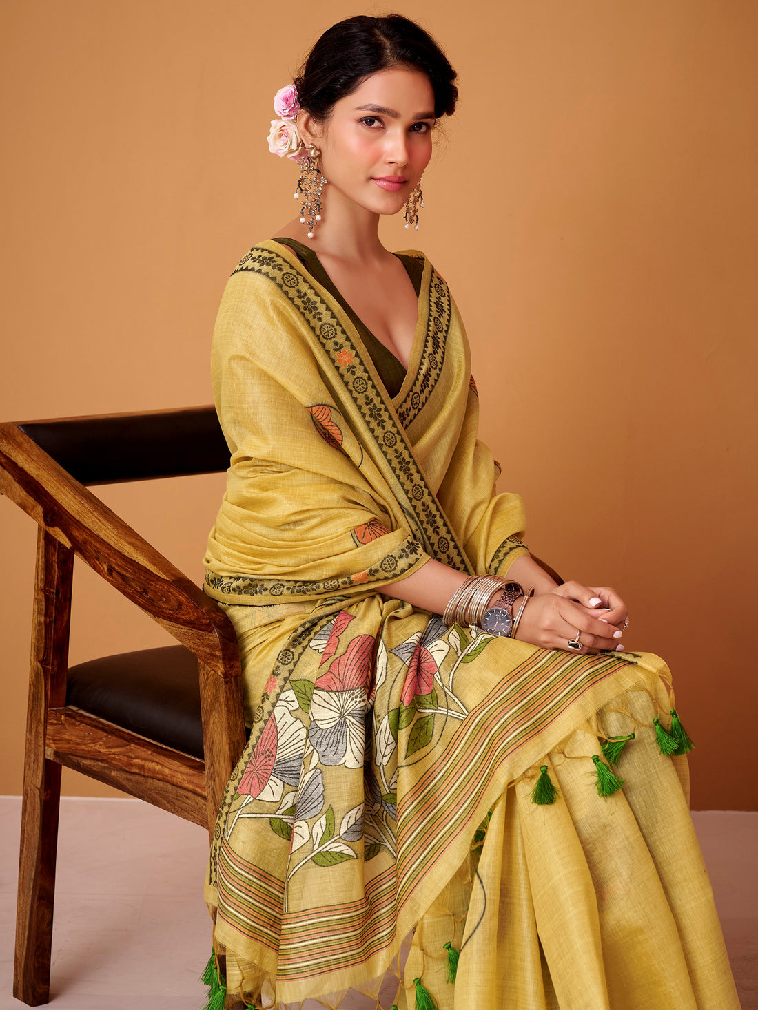 Fascinating Yellow Digital Printed Cotton Festive Wear Saree With Blouse