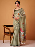 Amazing Green Floral Printed Cotton Daily Wear Saree With Blouse