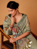 Amazing Green Floral Printed Cotton Daily Wear Saree With Blouse