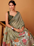 Amazing Green Floral Printed Cotton Daily Wear Saree With Blouse