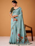 Striking Sky Blue Digital Printed Cotton Office Wear Saree With Blouse