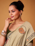 Stunning Beige Digital Printed Cotton Office Wear Saree With Blouse