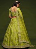 Awesome Neon Green Thread Embroidery Art Silk Wedding Lehenga Choli