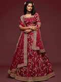Super Maroon Thread Embroidery Art Silk Wedding Lehenga Choli
