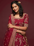 Super Maroon Thread Embroidery Art Silk Wedding Lehenga Choli