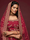 Super Maroon Thread Embroidery Art Silk Wedding Lehenga Choli