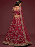 Super Maroon Thread Embroidery Art Silk Wedding Lehenga Choli