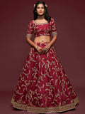 Super Maroon Thread Embroidery Art Silk Wedding Lehenga Choli