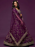 Pleasing Purple Thread Embroidery Art Silk Wedding Lehenga Choli