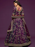 Pleasing Purple Thread Embroidery Art Silk Wedding Lehenga Choli