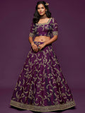 Pleasing Purple Thread Embroidery Art Silk Wedding Lehenga Choli
