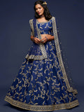 Enjoyable Blue Thread Embroidery Art Silk Wedding Lehenga Choli