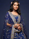 Enjoyable Blue Thread Embroidery Art Silk Wedding Lehenga Choli