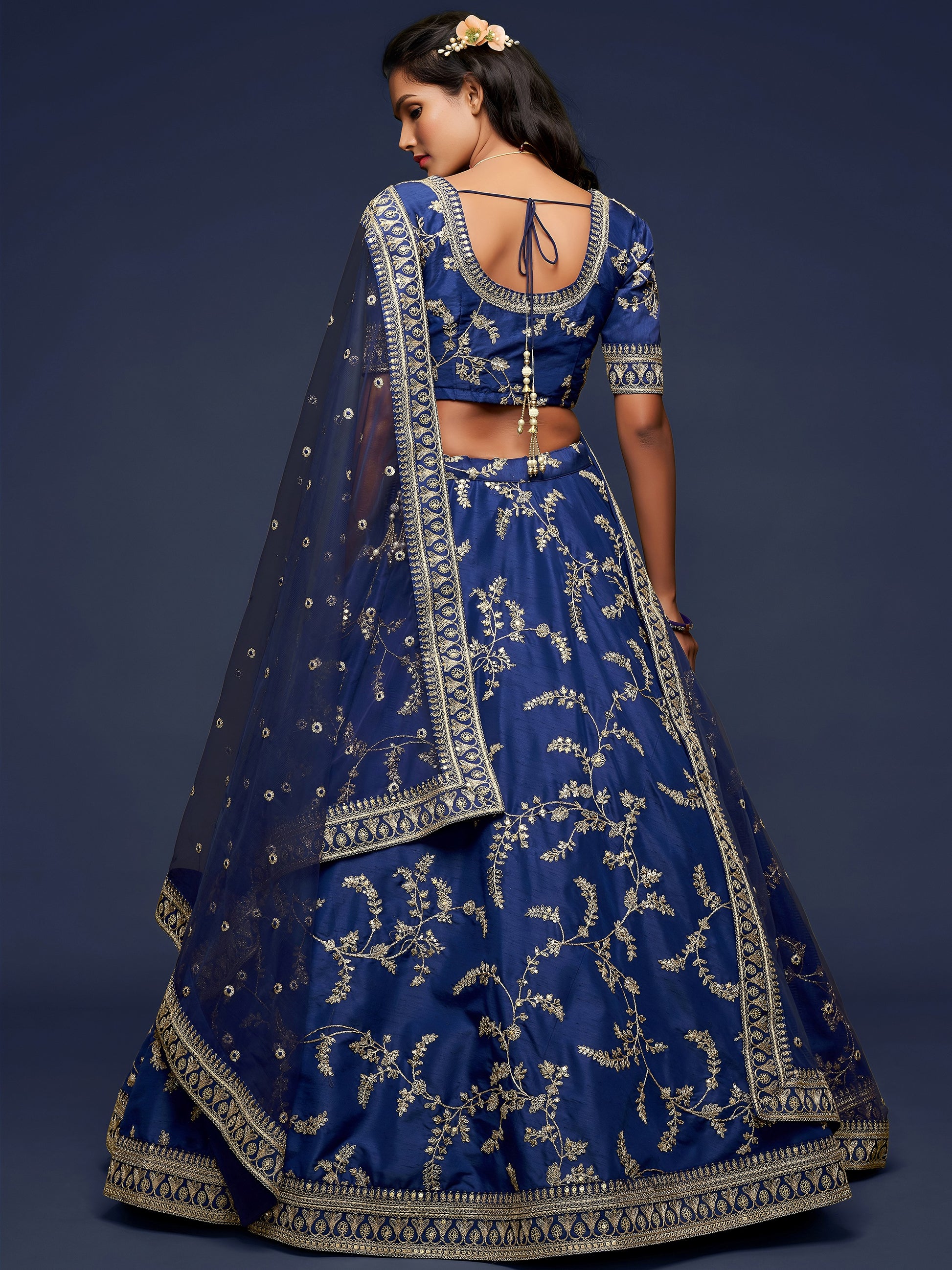 Enjoyable Blue Thread Embroidery Art Silk Wedding Lehenga Choli
