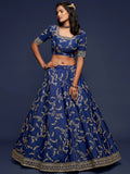 Enjoyable Blue Thread Embroidery Art Silk Wedding Lehenga Choli