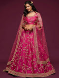 Delightful Pink Thread Embroidery Art Silk Wedding Lehenga Choli