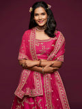 Delightful Pink Thread Embroidery Art Silk Wedding Lehenga Choli