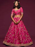 Delightful Pink Thread Embroidery Art Silk Wedding Lehenga Choli
