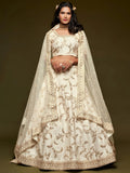 Agreeable White Thread Embroidery Art Silk Wedding Lehenga Choli