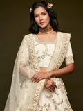 Agreeable White Thread Embroidery Art Silk Wedding Lehenga Choli