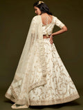 Agreeable White Thread Embroidery Art Silk Wedding Lehenga Choli