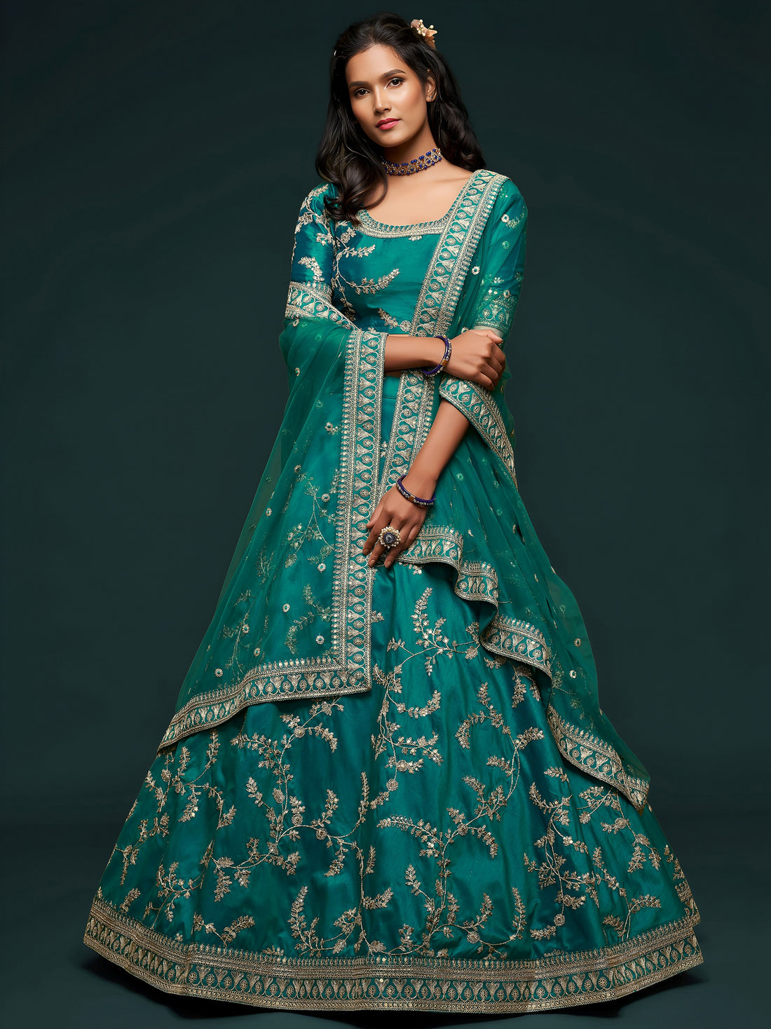 Greatest Green Thread Embroidery Art Silk Wedding Lehenga Choli
