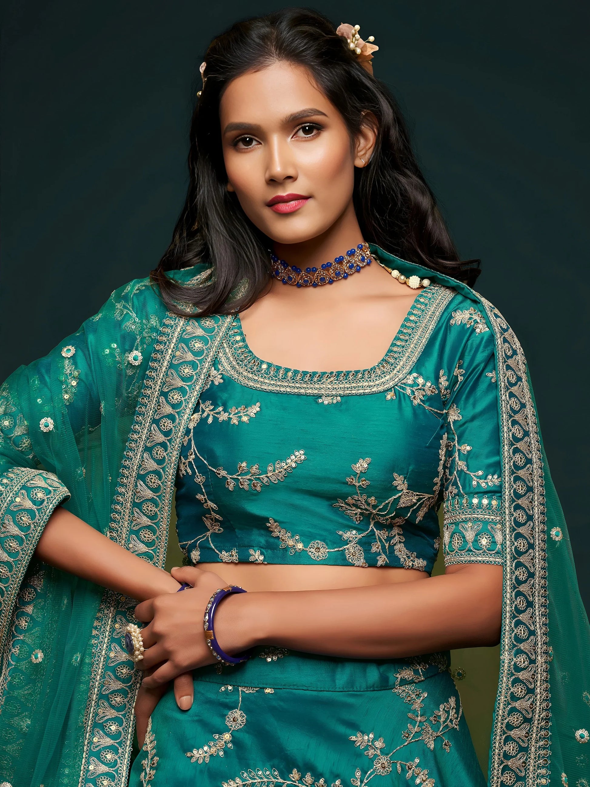 Greatest Green Thread Embroidery Art Silk Wedding Lehenga Choli