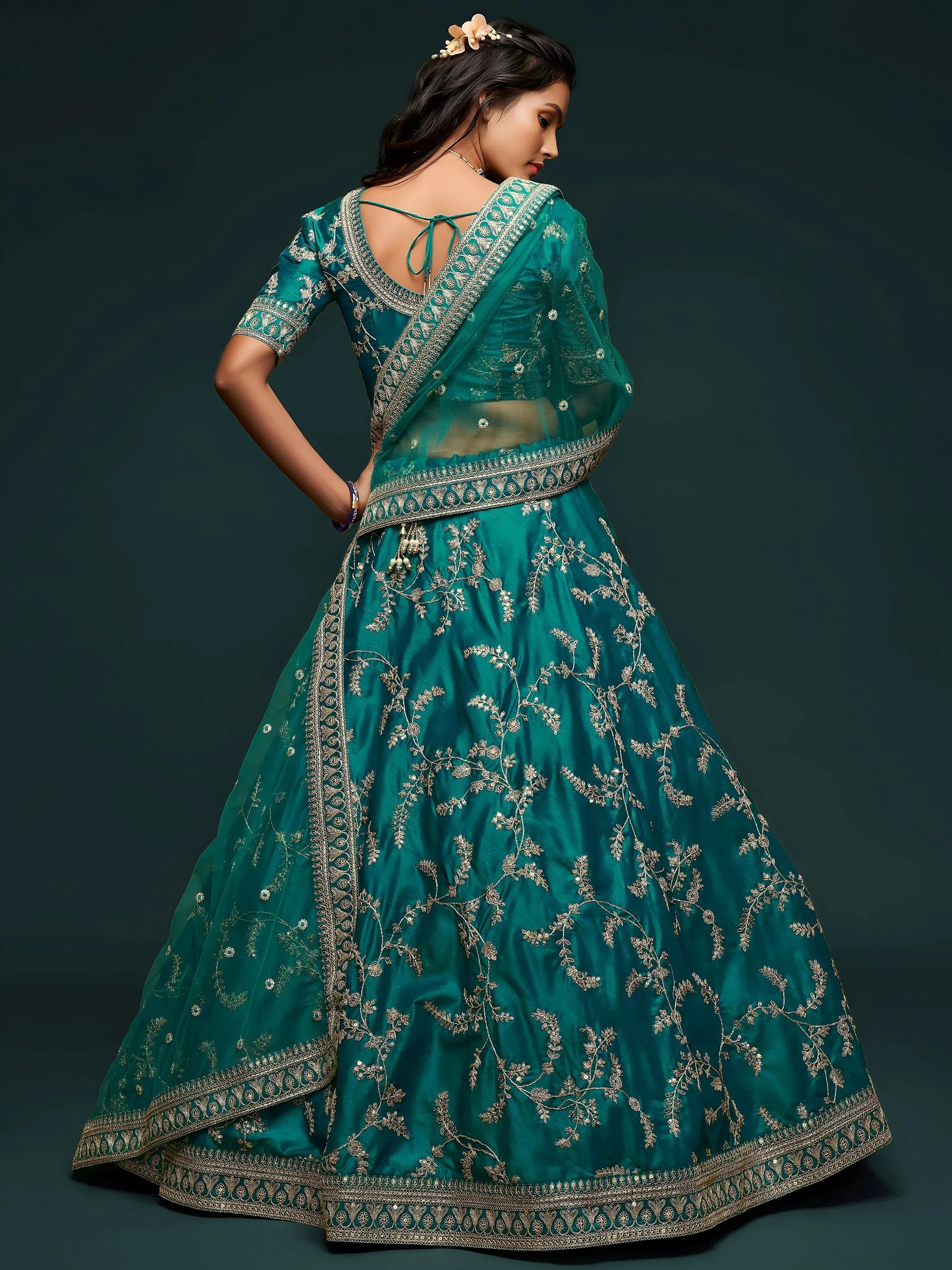 Greatest Green Thread Embroidery Art Silk Wedding Lehenga Choli