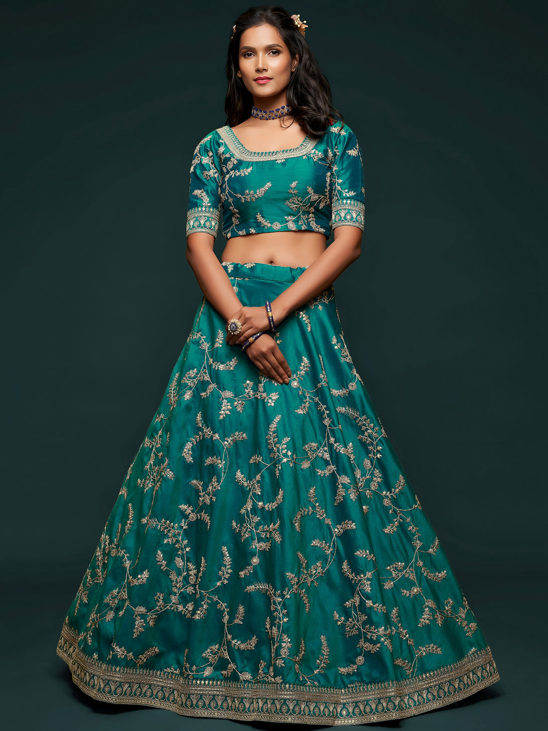 Greatest Green Thread Embroidery Art Silk Wedding Lehenga Choli