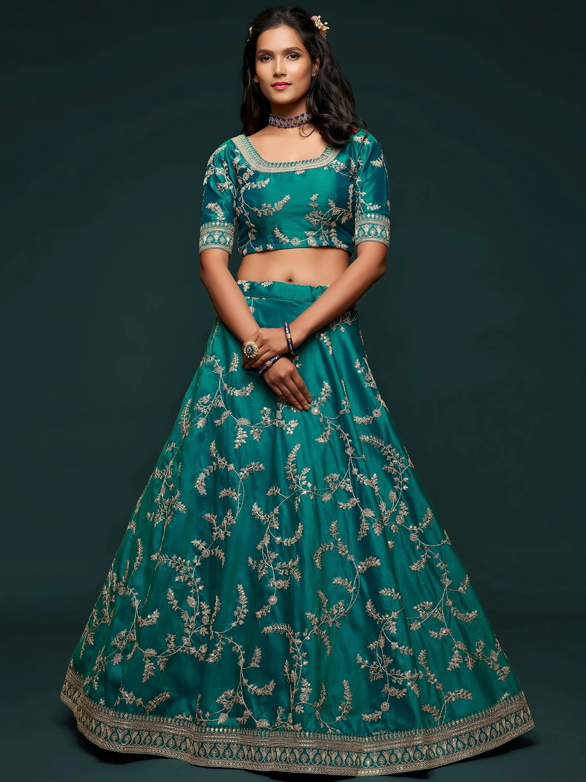 Greatest Green Thread Embroidery Art Silk Wedding Lehenga Choli