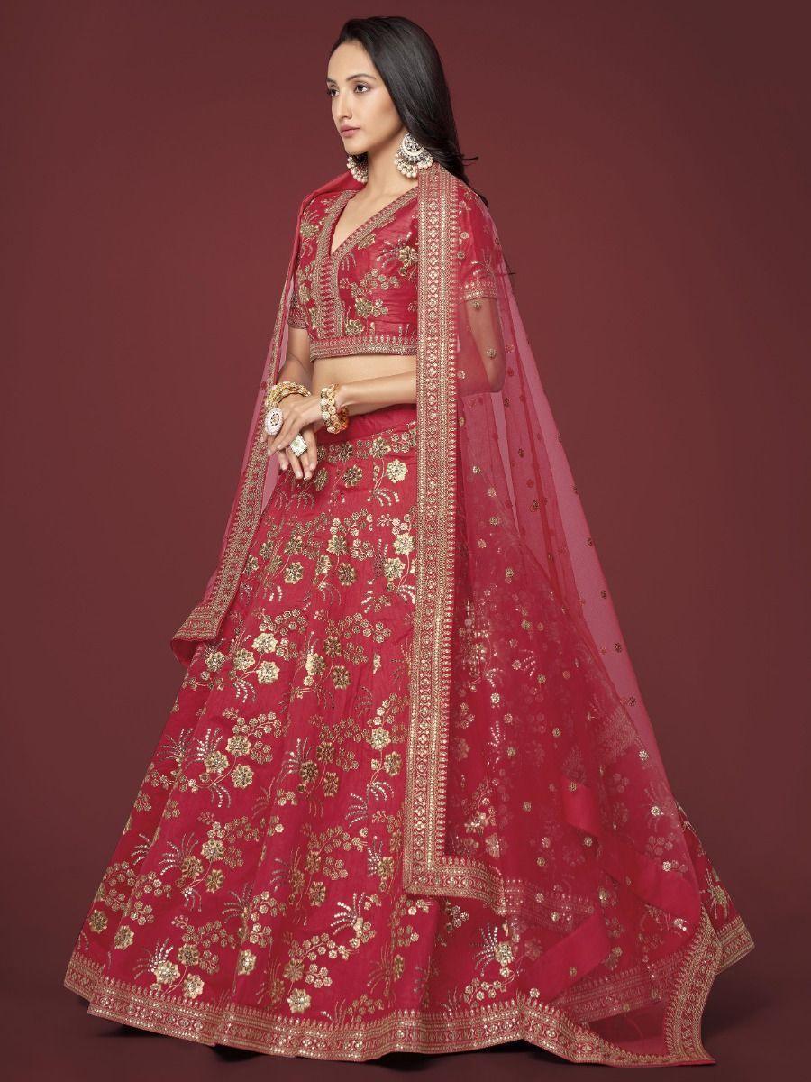 Alluring Red Embroidered Silk Traditional Lehenga Choli With Blouse
