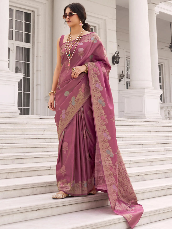 Gorgeous Wine Zari Weaving Silk Wedding Wear Saree With Blouse