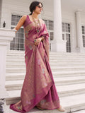 Gorgeous Wine Zari Weaving Silk Wedding Wear Saree With Blouse