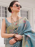 Magnificent Blue Zari Weaving Silk Marriage Wear Saree With Blouse