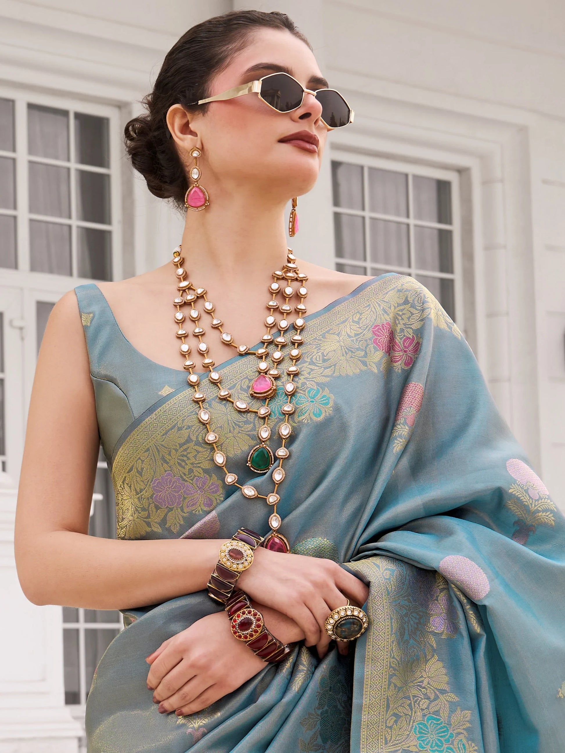 Magnificent Blue Zari Weaving Silk Marriage Wear Saree With Blouse