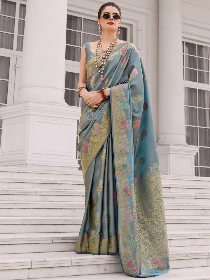 Magnificent Blue Zari Weaving Silk Marriage Wear Saree With Blouse
