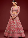 Gorgeous Pink Embroidered Net Wedding Wear Lehenga Choli