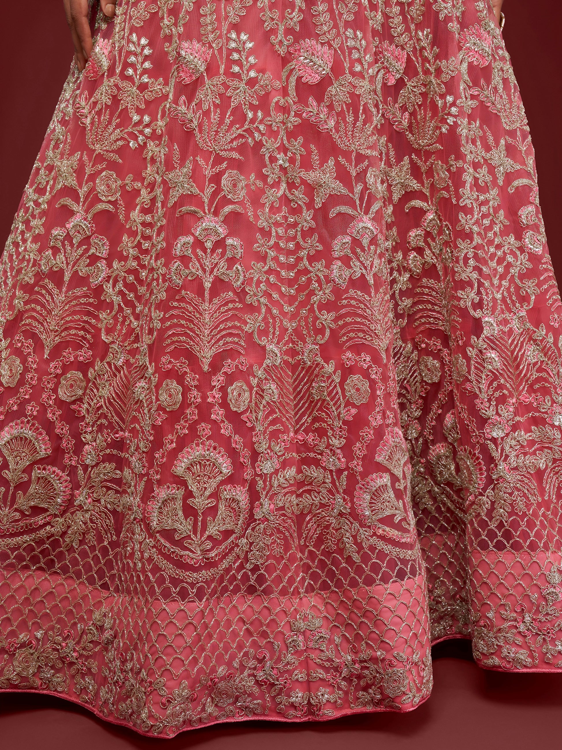 Gorgeous Pink Embroidered Net Wedding Wear Lehenga Choli