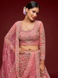 Gorgeous Pink Embroidered Net Wedding Wear Lehenga Choli