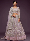 Attractive Lilac Embroidered Soft Net Wedding Wear Lehenga Choli